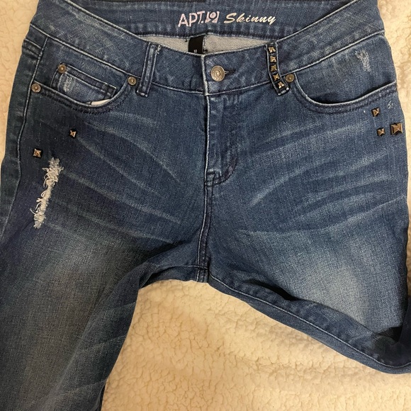 Apt. 9 Dark Blue Skinny Jeans bling and little distressed look Size 10 - Picture 6 of 11